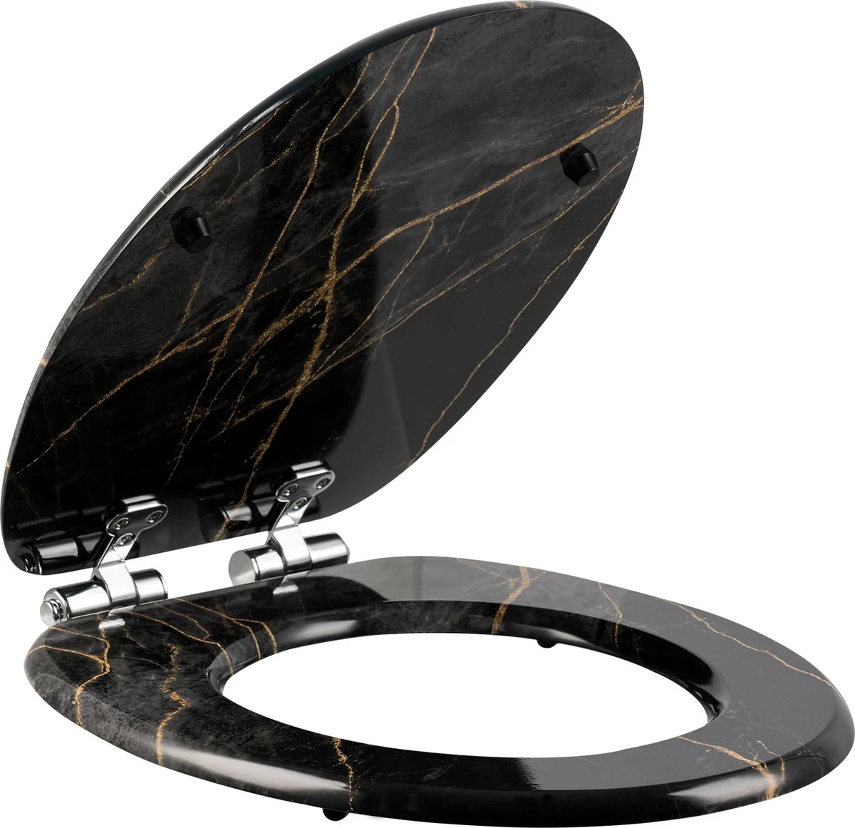 Kamyra® Toiletbril Met Softclose & Print - Toiletbrillen, WC Bril, Brillen, Toiletzitting - Zwart Marmer - 37.5x43.5 Cm 6 Kamyra® Toiletbril Met Softclose & Print - Toiletbrillen, WC Bril, Brillen, Toiletzitting - Zwart Marmer - 37.5x43.5 Cm - Afbeelding 4