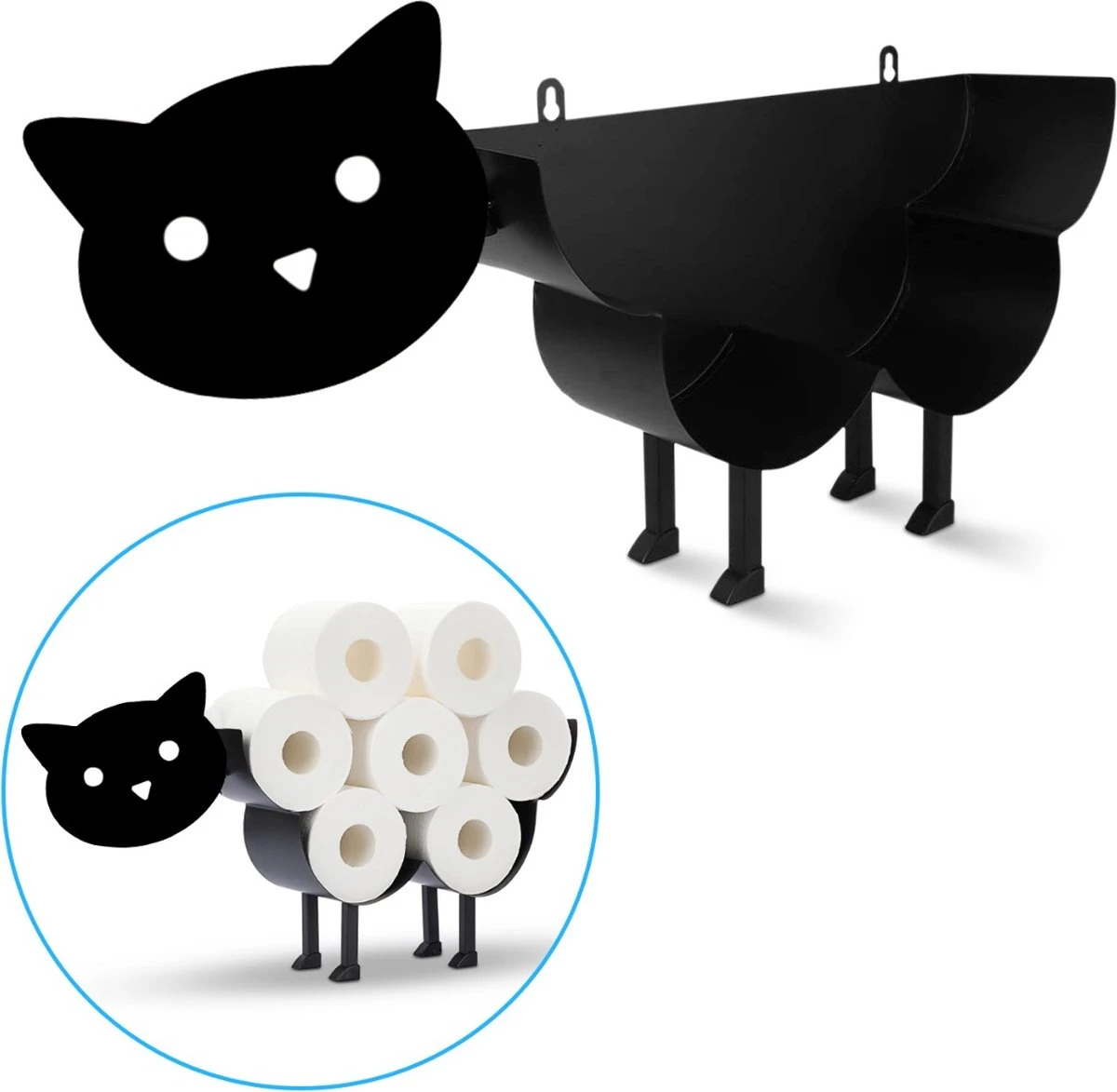 Sanics Reserverolhouder Vrijstaand - Hangend - Wandhouder - Kat - Zwart 3 Sanics Reserverolhouder Vrijstaand - Hangend - Wandhouder - Kat - Zwart