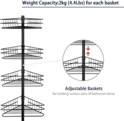 SensaHome Telescopisch Douche Rek Met 4 Lagen - Verstelbaar Bad / Douche Hoekrek Opbergrek - Uitschuifbaar Van 145-250 Cm - Zwart -Badkamer Producten Winkel 1200x1174 4