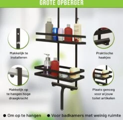 Doucherek Zonder Boren Inclusief Douchewisser - Aan Douchewand - Zwart - Ophangbaar - Zuignap - 2 Laags - Wiper - Shower Rack - Valentijnsdag Cadeau -Badkamer Producten Winkel 1200x1175 11