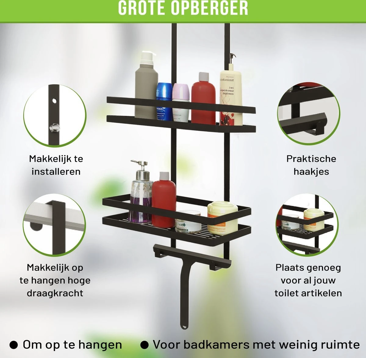 Doucherek Zonder Boren – Doucherek Zwart – Doucherek Hangend – Badkamer Organizer – Douche Organizer - Doucherekje - Doucherekje Zonder Boren 5 Doucherek Zonder Boren – Doucherek Zwart – Doucherek Hangend – Badkamer Organizer – Douche Organizer - Doucherekje - Doucherekje Zonder Boren - Afbeelding 3