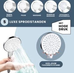 EcoRain™ Waterbesparende Douchekop Mark Met WATERFILTER - 50% Waterbesparend - Regendouche - 5 Sproeistanden - Hoge Druk - Betere Huid - Handdouche - Luxe Moderne Douchekop - Hoge Kwaliteit - Chrome -Badkamer Producten Winkel 1200x1180 1
