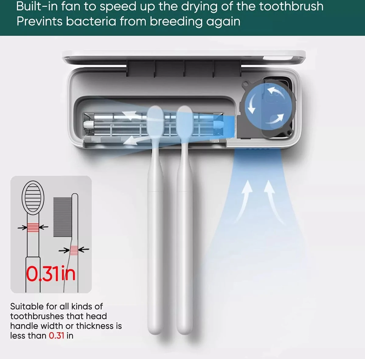 UV-Brush | Tandenborstelhouder Antibacterieel | Steriliserend UV Licht | Hangend | Zwart | Badkamer | Nieuw Model Met Ventilator 10 UV-Brush | Tandenborstelhouder Antibacterieel | Steriliserend UV Licht | Hangend | Zwart | Badkamer | Nieuw Model Met Ventilator - Afbeelding 8
