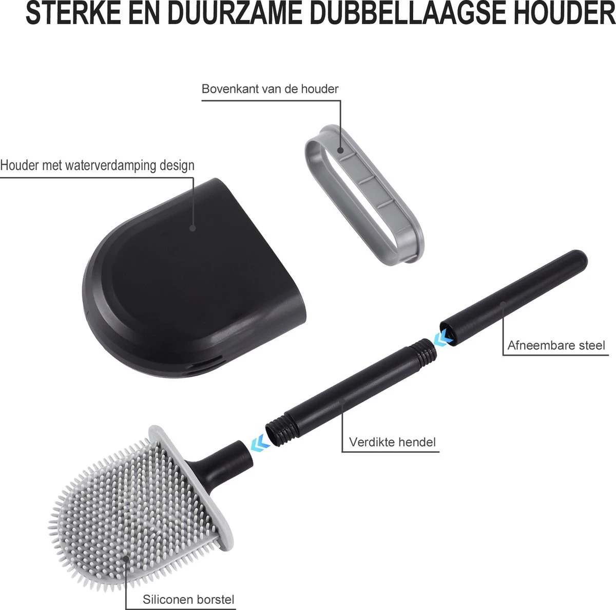 WC Borstel – Siliconen – Zwart – WC Borstel Met Houder – Vrijstaand – Hangend – WC Borstel En Houder – WC Borstel Zwart 12 WC Borstel – Siliconen – Zwart – WC Borstel Met Houder – Vrijstaand – Hangend – WC Borstel En Houder – WC Borstel Zwart - Afbeelding 10