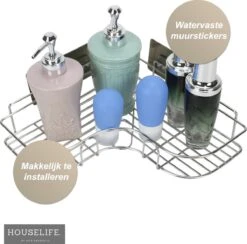 Doucherek Zonder Boren - RVS - Zelfklevend Doucherekje - Hangend – Hoek – Inclusief 2 Muurstickers -Badkamer Producten Winkel 1200x1187 9