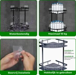 Zelfklevend Doucherek 2 Laags +Douche Bal - RVS - Mat Zwart -Badkamer Producten Winkel 1200x1190 15