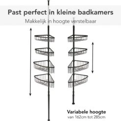 Ogoods Telescopisch Doucherek Inclusief 4 Manden - Zwart - Badkamerrek - Zonder Boren - In Hoogte Verstelbaar - Opbergsysteem -Badkamer Producten Winkel 1200x1194 17