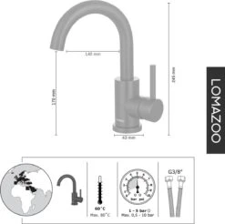 LOMAZOO Wastafelkraan Zwart Styx - Zwarte Wastafelkraan - Badkamerkraan Zwart - Zwarte Badkamerkraan -Badkamer Producten Winkel 1200x1194 8