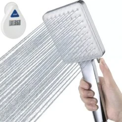 MaatWorkz - Waterbesparende Douchekop Vierkant + Douchetimer - Hoge Waterdruk - Luxe Design - 6 Standen