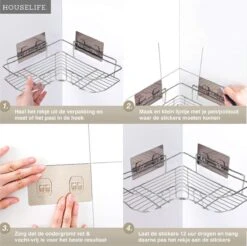 Doucherek Zonder Boren - RVS - Zelfklevend Doucherekje - Hangend – Hoek – Inclusief 2 Muurstickers -Badkamer Producten Winkel 1200x1196 19
