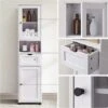 Badkamerkast, Hoge Kast, Open Vak, Glazen Deur, Smalle Badkamermeubels, Badkamermeubels Met Voeten, In Hoogte Verstelbare Planken, 40 X 30 X 165 Cm, Lichtgrijs Met Houtnerf -Badkamer Producten Winkel 1200x1196 5