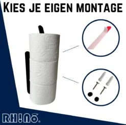 Reserverolhouder | Rh!no | WC-rolhouder | Zwart | Ophangen Zonder Boren Mogelijk| Toiletrolhouder | Plakstrip | 3 Rollen | Rh!no -Badkamer Producten Winkel 1200x1197 22