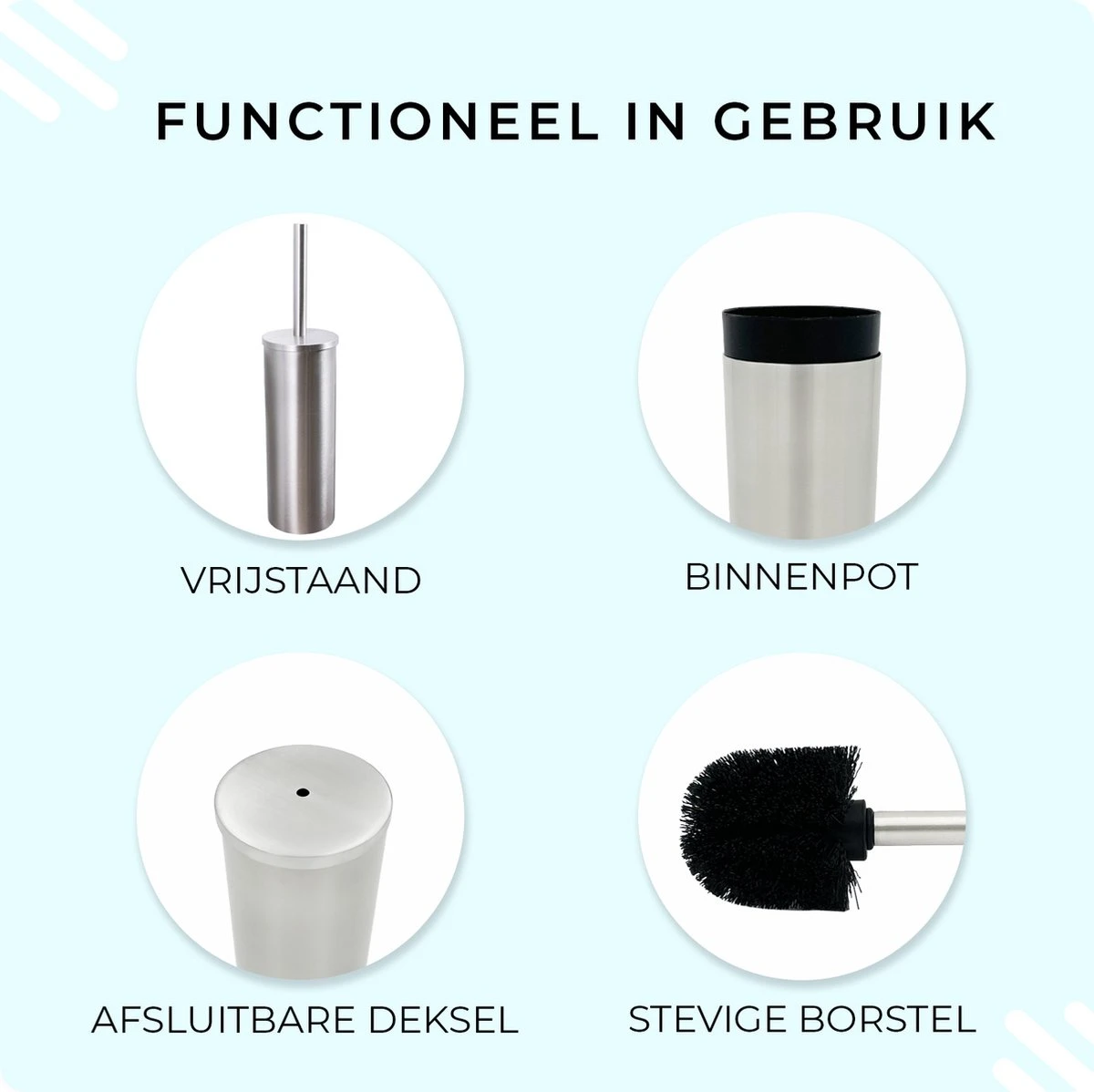 VDN Stainless Toiletborstel Met Houder - Toiletborstelhouder - Zilver - Wc Borstel Met Houder - RVS - Vrijstaand 4 VDN Stainless Toiletborstel Met Houder - Toiletborstelhouder - Zilver - Wc Borstel Met Houder - RVS - Vrijstaand - Afbeelding 2
