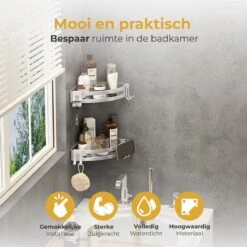 Merkloos Doucherek Zonder Boren – Doucherek Hangend – Badkamerrek – Zilver RVS – IP68 Waterdicht – 8KG Draagkracht -Badkamer Producten Winkel 1200x1199 17