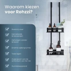 Merkloos Doucherek Zonder Boren Zwart - 30 Dagen Uitproberen -Doucherek Hangend - Badkamer Accessoires - RVS - 2 Laags -Badkamer Producten Winkel 1200x1199 20