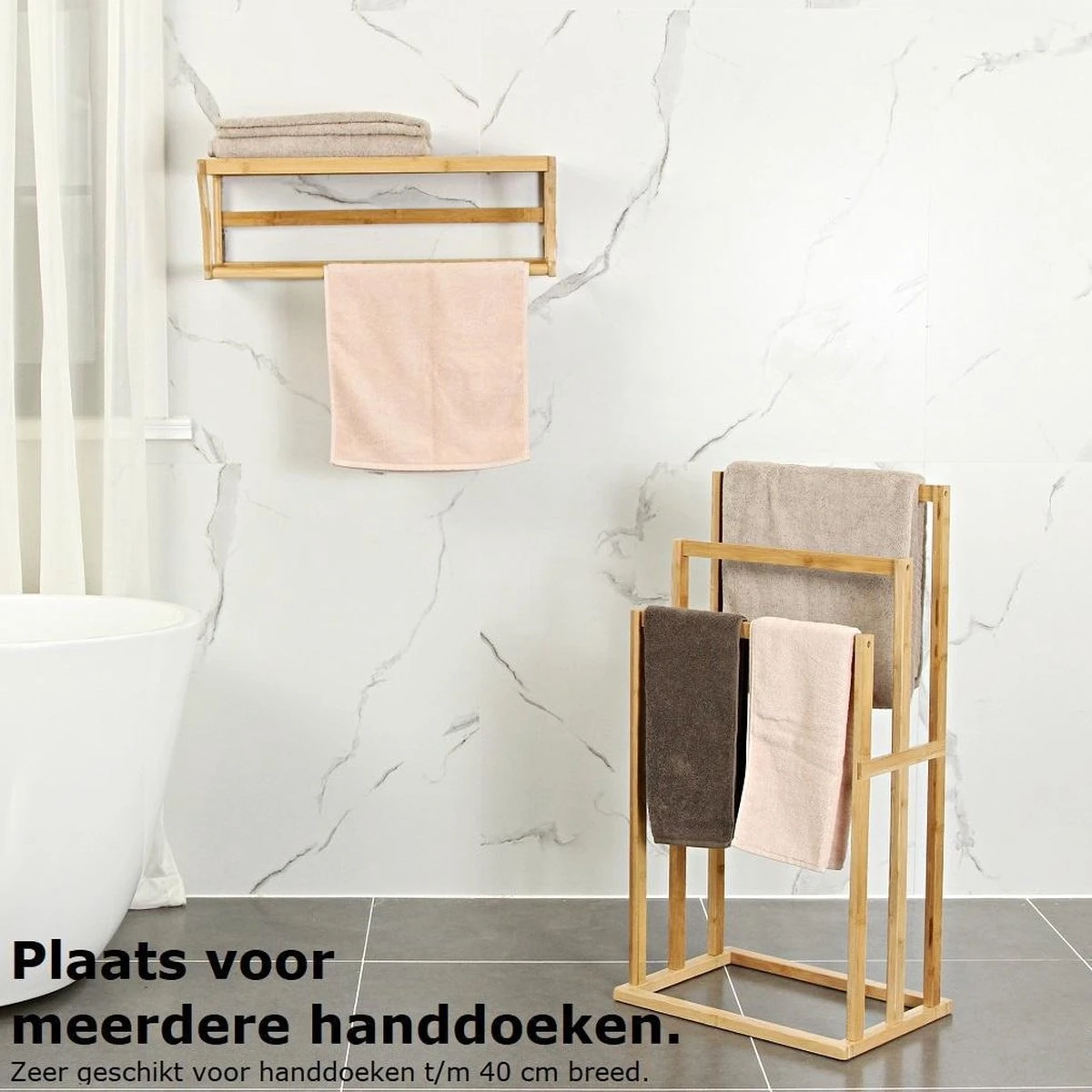 Merkloos Decopatent® Handdoekrek - Vrijstaand Handdoekenrek Voor In Badkamer - Handdoekrek - Bamboe Hout - Handdoek - Droogrek Met 3 Armen 9 Merkloos Decopatent® Handdoekrek - Vrijstaand Handdoekenrek Voor In Badkamer - Handdoekrek - Bamboe Hout - Handdoek - Droogrek Met 3 Armen - Afbeelding 7