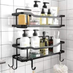 Merkloos RVS Doucherek - Badkamerrekken - Badkamerrek Zonder Boren - Shower Rack - Zelfklevend Doucherek - Doucherek Zonder Boren - Badkamer Accessoires - 2 Stuks