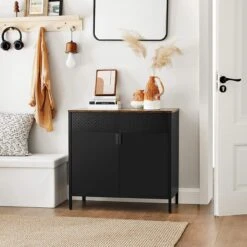 Songmics Opslagkabinet, Dubbel-deurs Vloerkast Met Magnetische Sluiting, Verstelbare Plank, Stalen Frame, Industriële Stijl, Ruimtebesparend, Rustiek Bruin En Zwart LSC102B01 -Badkamer Producten Winkel 1200x1200 1028