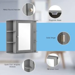 LUXGOODS Spiegelkast, Badkamerkast Met Spiegel, Aan De Muur Bevestigd Opbergkast, Houten Hangend Kast Met Verstelbare Planken & Open Compartimenten, Multifunctioneel Medicijnkastje Voor Badkamer, Woonkamer, Keuken, 66 X 63 X 16,5 Cm (Grijs) -Badkamer Producten Winkel 1200x1200 1065