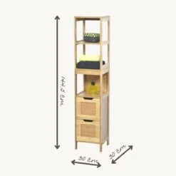 Merkloos Kiruna - Badkamerkast - Badkamerkasten Hoog - Kolomkast Badkamer - Badkamermeubel - Bamboe - 144,5 X 30 X 30 Cm -Badkamer Producten Winkel 1200x1200 1083