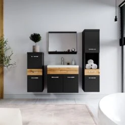 Badmeubelset Alba 60cm Zwart Met Eiken Compleet Badkamermeubel -Badkamer Producten Winkel 1200x1200 1139