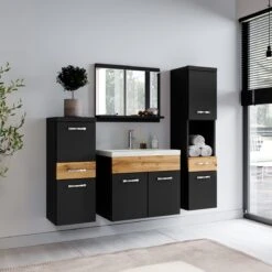 Badmeubelset Alba 60cm Zwart Met Eiken Compleet Badkamermeubel -Badkamer Producten Winkel 1200x1200 1140