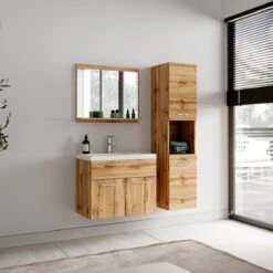Badplaats Badkamermeubel Set Montreal 60 Cm X 35 Cm - Eiken - Badmeubel Met Spiegel En Zijkast -Badkamer Producten Winkel 1200x1200 1144