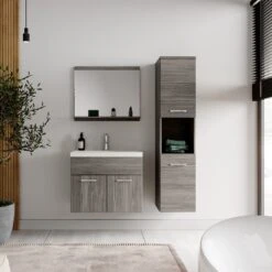 Badplaats Badkamermeubel Set Montreal 60 Cm X 35 Cm - Grijs Eiken - Badmeubel Met Spiegel En Zijkast -Badkamer Producten Winkel 1200x1200 1151