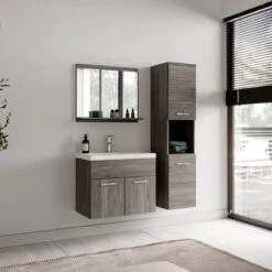 Badplaats Badkamermeubel Set Montreal 60 Cm X 35 Cm - Grijs Eiken - Badmeubel Met Spiegel En Zijkast -Badkamer Producten Winkel 1200x1200 1152
