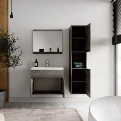 Badplaats Badkamermeubel Set Montreal 60 Cm X 35 Cm - Grijs Eiken - Badmeubel Met Spiegel En Zijkast -Badkamer Producten Winkel 1200x1200 1153