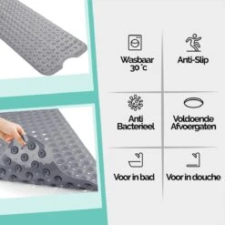 The Original - Badmat Antislip - Grijs - 100x40cm - Antislipmat Douchemat Voor Bad & Douche - Anti Slip Mat Met Zuignappen -Badkamer Producten Winkel 1200x1200 1292
