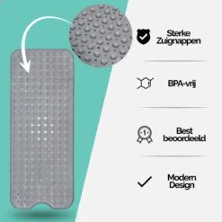 The Original - Badmat Antislip - Grijs - 100x40cm - Antislipmat Douchemat Voor Bad & Douche - Anti Slip Mat Met Zuignappen -Badkamer Producten Winkel 1200x1200 1295