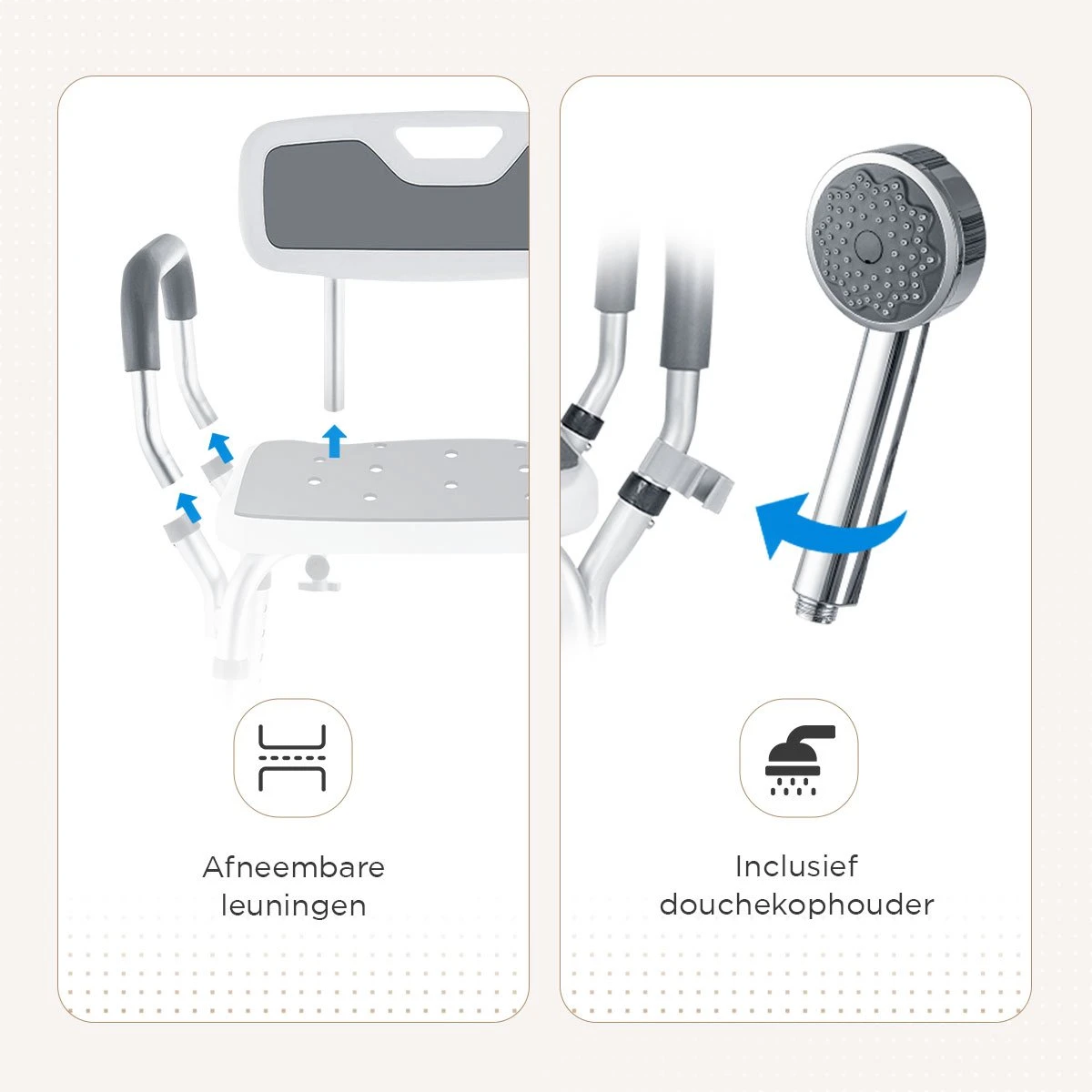 BY JRM Douchestoel En Douchekruk Met Afneembare Rugleuning En Armleuning – 30 Dagen Uitproberen - Anti Slip – Verstelbare Hoogte - Douchekrukje - Grijs 6 BY JRM Douchestoel En Douchekruk Met Afneembare Rugleuning En Armleuning – 30 Dagen Uitproberen - Anti Slip – Verstelbare Hoogte - Douchekrukje - Grijs - Afbeelding 4
