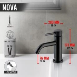 LOMAZOO Wastafelkraan Zwart Nova - Zwarte Wastafelkraan - Badkamerkraan Zwart - Zwarte Badkamerkraan -Badkamer Producten Winkel 1200x1200 1888