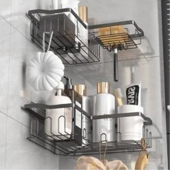 STRICX Doucherekhoek 2 Laags Zwart - Zonder Boren - Zelfklevend Doucherek - Doucherek - Doucherek Voor Badkamer/ Keuken - Doucherek Met Plakstrip - Keukenrek Met Plakstrip - Badrek Douche – Doucherek Hoekvorm - Badkamerrek Douchemandje -Badkamer Producten Winkel 1200x1200 1985