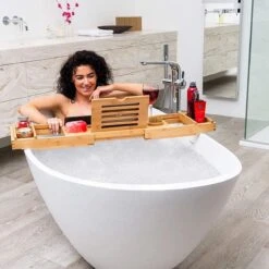 Merkloos Decopatent® Luxe Badplank - Badrekje - Uitschuifbaar 75 Tot 110 Cm - Boekenhouder - Tablethouder - Bamboe Hout Badplankje - Badrek -Badkamer Producten Winkel 1200x1200 1997