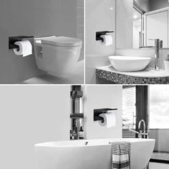 BOTC Toiletrolhouder Met Handdoekhaakjes - Toiletrolhouder - Toiletrolhouder - Zelfklevend / Boren / Zonder Boren - RVS - Zwart -Badkamer Producten Winkel 1200x1200 2191