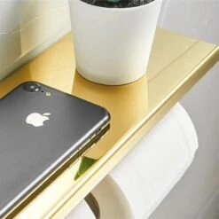 Merkloos TDR - Dubbele Toiletrol Houder - RVS - Met Geïntegreerd Goudkleurig Plankje / Planchet -Badkamer Producten Winkel 1200x1200 2194