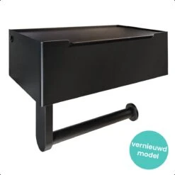 Toiletrolhouder Met Bakje – WC Rolhouder Zwart - Toiletrolhouder Met Extra Opbergruimte