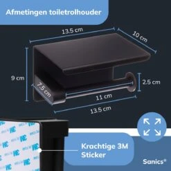 Sanics WC Rolhouder Zwart – Toiletrolhouder Zonder Boren – Met Plankje - Zelfklevend - RVS -Badkamer Producten Winkel 1200x1200 2233