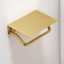 Lopoleis WC Rolhouder RVS – Goud – Toiletrolhouder – Zelfklevend – WC-Rolhouder Zonder Boren – Toiletrolhouder Met Plankje – WC Rolhouder Goud – Badkamer Accessoires