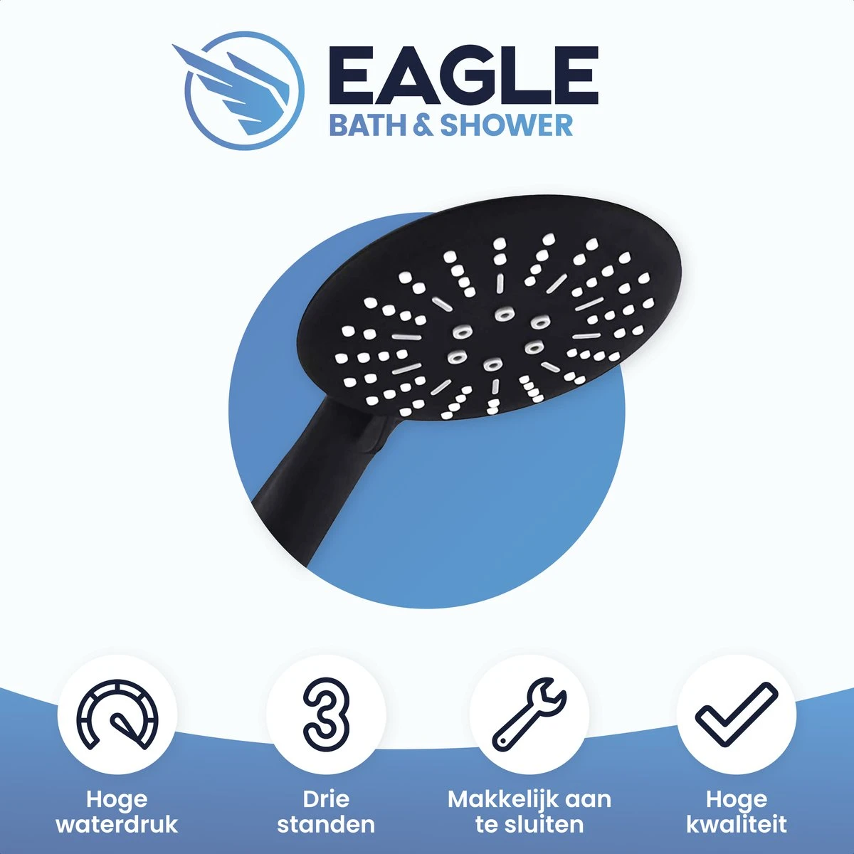 Eagle Bath & Shower - Douchekop Met Slang – Mat Zwart - 3 Functies – Handdouche – Hoofddouche 4 Eagle Bath & Shower - Douchekop Met Slang – Mat Zwart - 3 Functies – Handdouche – Hoofddouche - Afbeelding 2