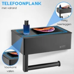 Happy Goods - WC Rolhouder Zonder Boren Zwart - Toiletrolhouder Met Plankje En Bakje RVS - Met Handdoekhaakje -Badkamer Producten Winkel 1200x1200 2305