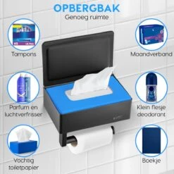 Happy Goods - WC Rolhouder Zonder Boren Zwart - Toiletrolhouder Met Plankje En Bakje RVS - Met Handdoekhaakje -Badkamer Producten Winkel 1200x1200 2306