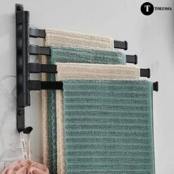 Tolussa Handdoekrek Badkamer Zwart - 38 CM - Handdoekhouder Zwart - Handdoekenrek Badkamer - Draaibaar