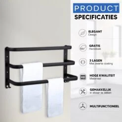 Qualux® Handdoekrek Inclusief Handdoek - 3 Stangen - Badkamer - Handdoekrek Zwart - Handdoekstang - Handdoekhouder - Handdoekenrek -Badkamer Producten Winkel 1200x1200 2564