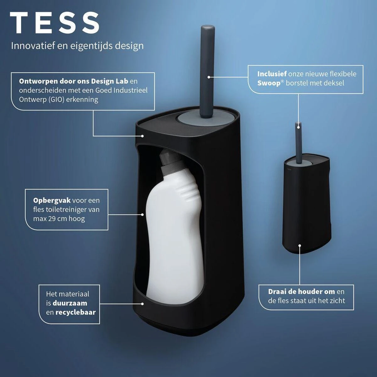 Tiger Tess - Toiletborstelhouder Met Opbergfunctie Vrijstaand En Swoop® Borstel Flexibel - Zwart / Antraciet 16 Tiger Tess - Toiletborstelhouder Met Opbergfunctie Vrijstaand En Swoop® Borstel Flexibel - Zwart / Antraciet - Afbeelding 14