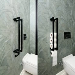 Homestic© - WC Rolhouder Zwart - Balto Industrieel Toiletrolhouder Zonder Boren - Robuuste Toiletrolhouder Met Opslag Voor WC Papier - 70x12x10 CM - Roestvrij Staal - Wit -Badkamer Producten Winkel 1200x1200 3053