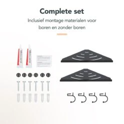 Doucherek - Doucherek Zonder Boren - Doucherekjes - Doucherek Hangend - Doucherekje - Doucherekje Zonder Boren - Doucherek Zwart - Hoek - 2 Stuks - Met Haakjes - Inclusief Montage Materiaal - Hoogwaardig Afgewerkt - EJC Products -Badkamer Producten Winkel 1200x1200 3099