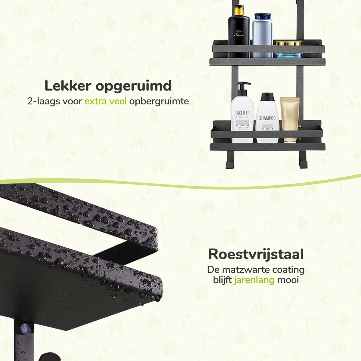 Doucherek Zonder Boren - Zwart - 2-Laags Doucherekje - Hangend Aan Douchewand 5 Doucherek Zonder Boren - Zwart - 2-Laags Doucherekje - Hangend Aan Douchewand - Afbeelding 3